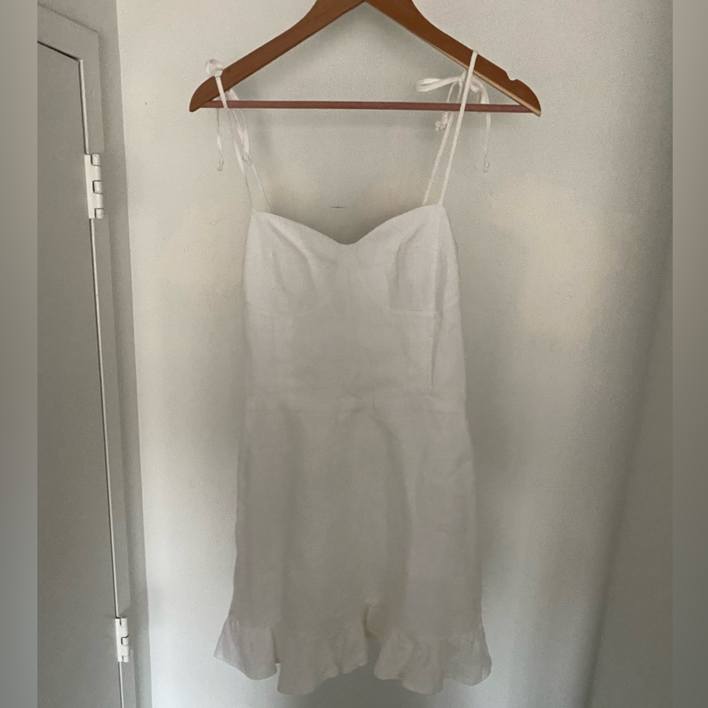 Reformation Porto ruffle, bustier, dress, sold out, white linen, worn once.